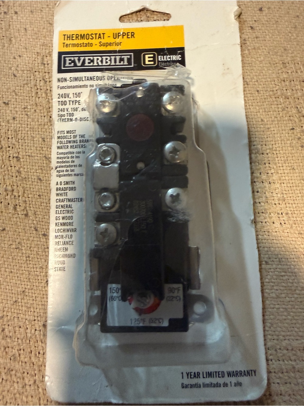 Everbilt/ Black Upper Thermostat for 240V Water Heaters